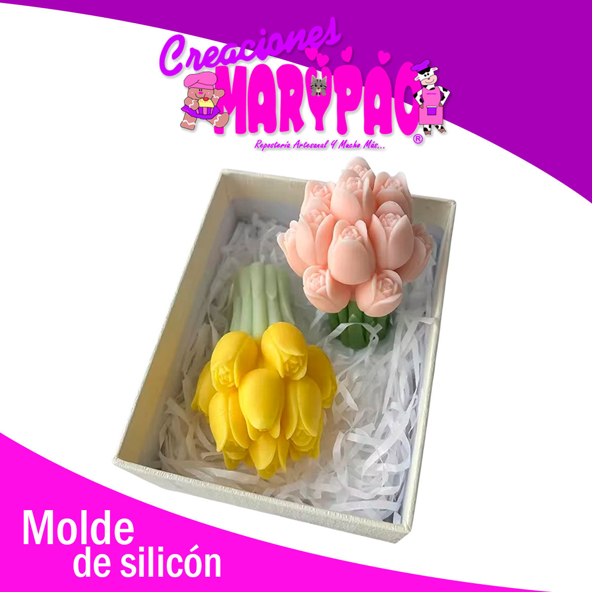 Molde De Silicon Para Velas Ramo Tulipán Flores 9.5 Cm