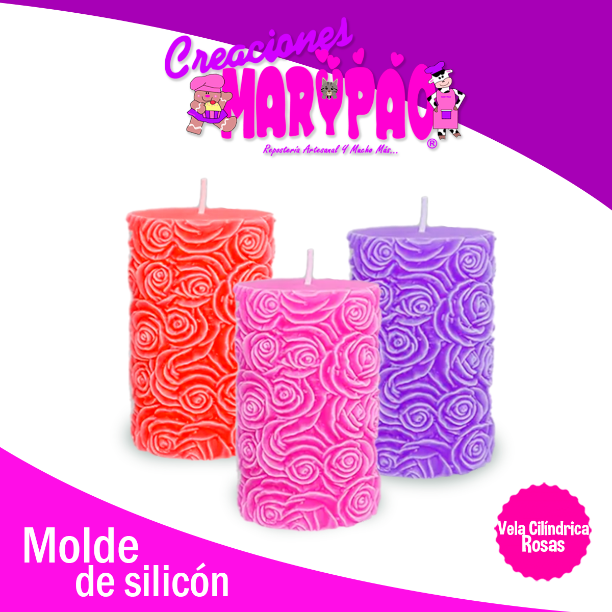 Molde De Silicón Velas Cilindro Rosas