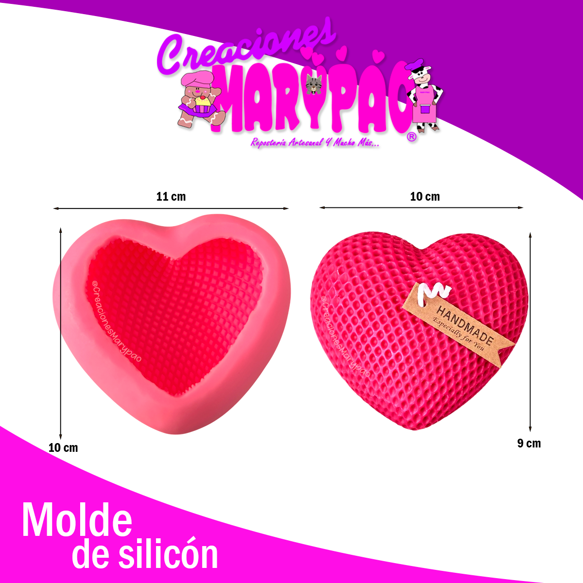 Molde De Silicón Corazón Tejido Gran Tamaño 10 Cm Velas Amor