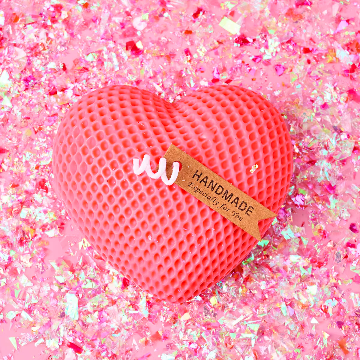 Molde De Silicón Corazón Tejido Gran Tamaño 10 Cm Velas Amor