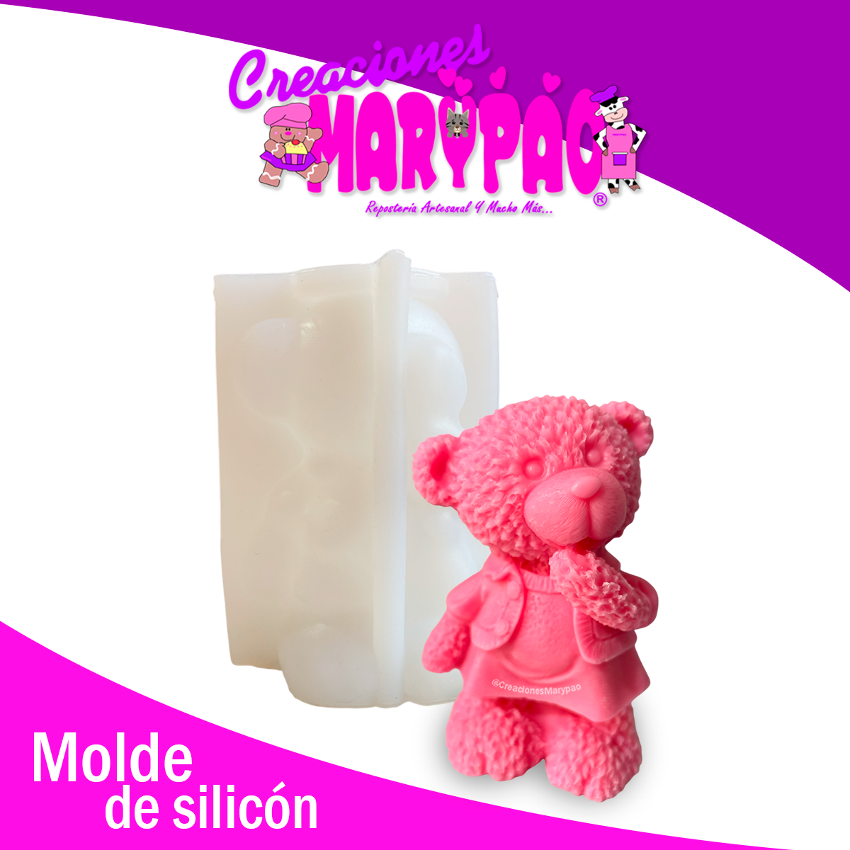 Molde de Silicón – Osita 13 cm 🐻🎀 Velas Figuras De Yeso