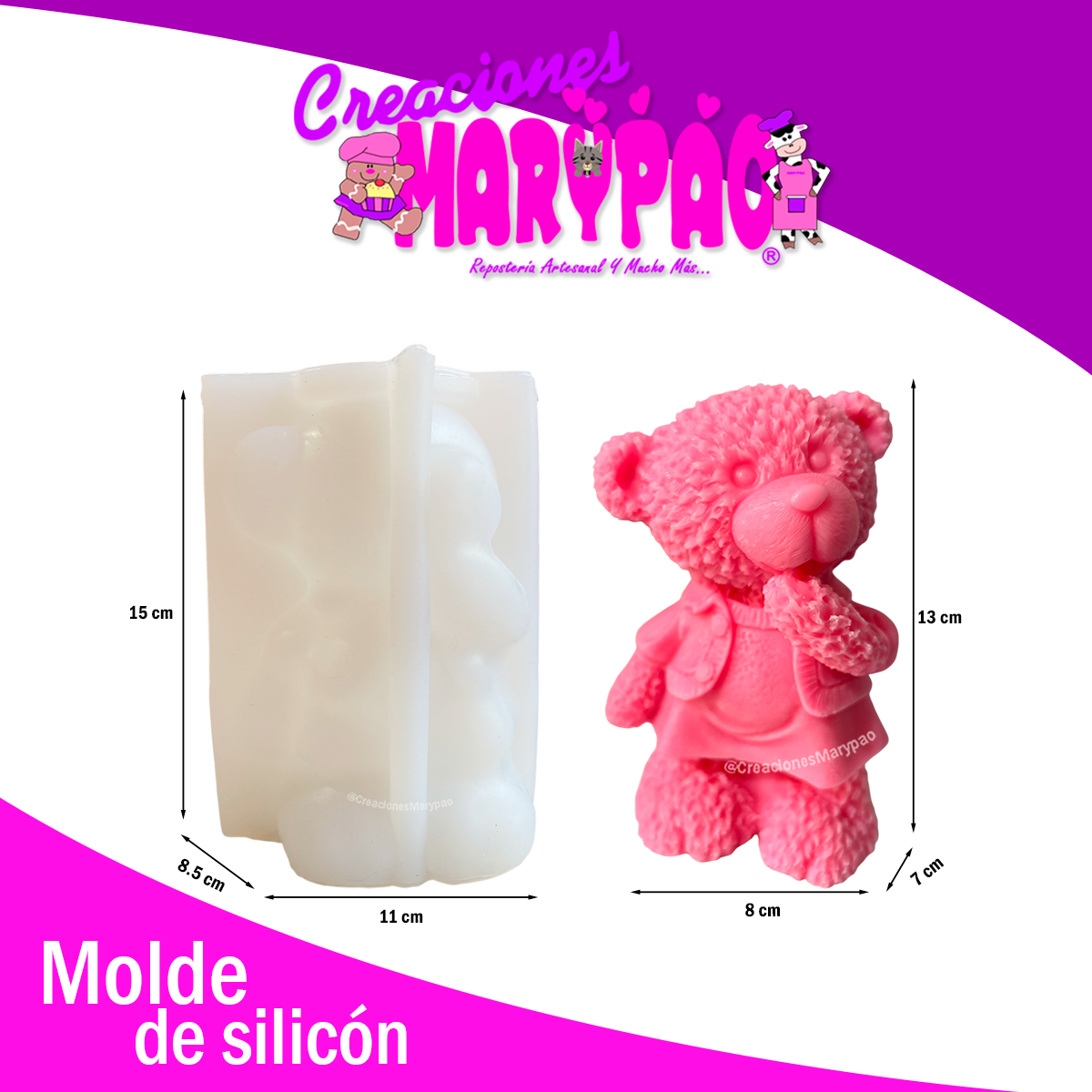 Molde de Silicón – Osita 13 cm 🐻🎀 Velas Figuras De Yeso