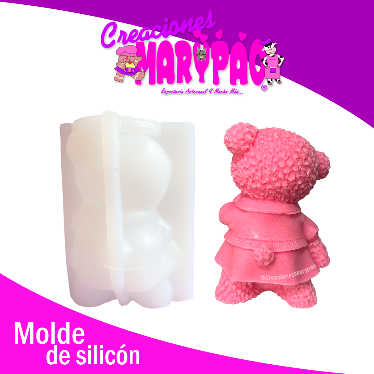 Molde de Silicón – Osita 13 cm 🐻🎀 Velas Figuras De Yeso