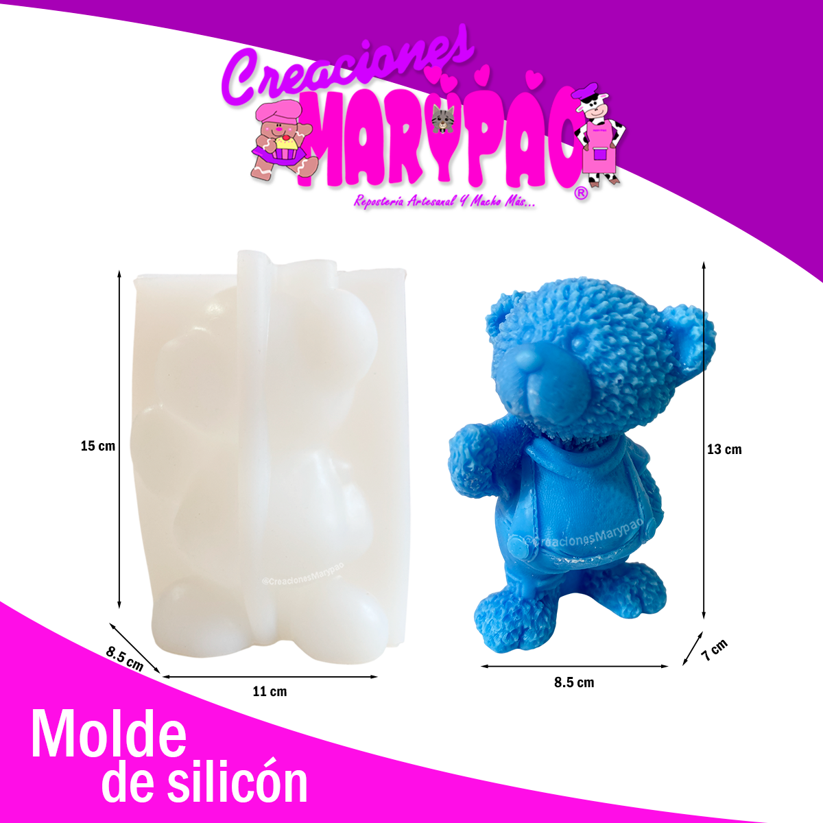 Molde de Silicón – Osito 13 cm 🐻✨ Velas Figuras De Yeso
