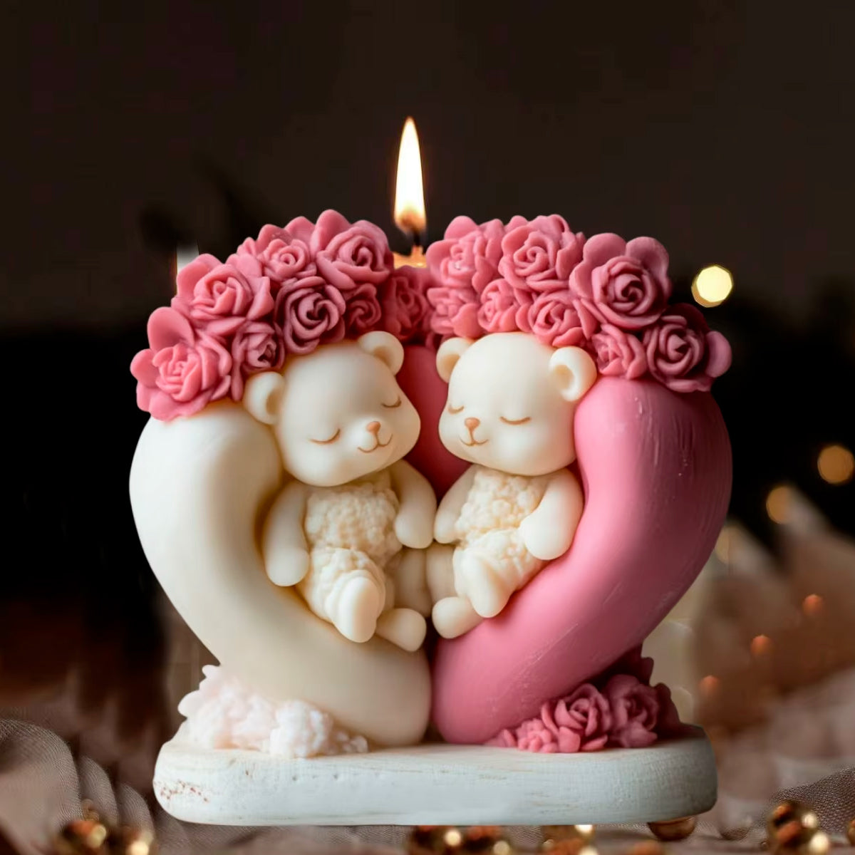 Molde de Silicón – Pareja de Ositos en Corazón con Rosas 🐻❤️🌹