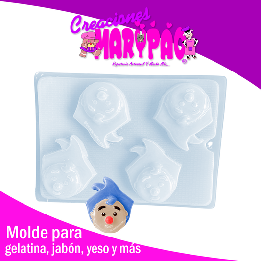 🎪 Molde de Polietileno – Cara de Payaso Plim Plim (4 cavidades) 🤡✨
