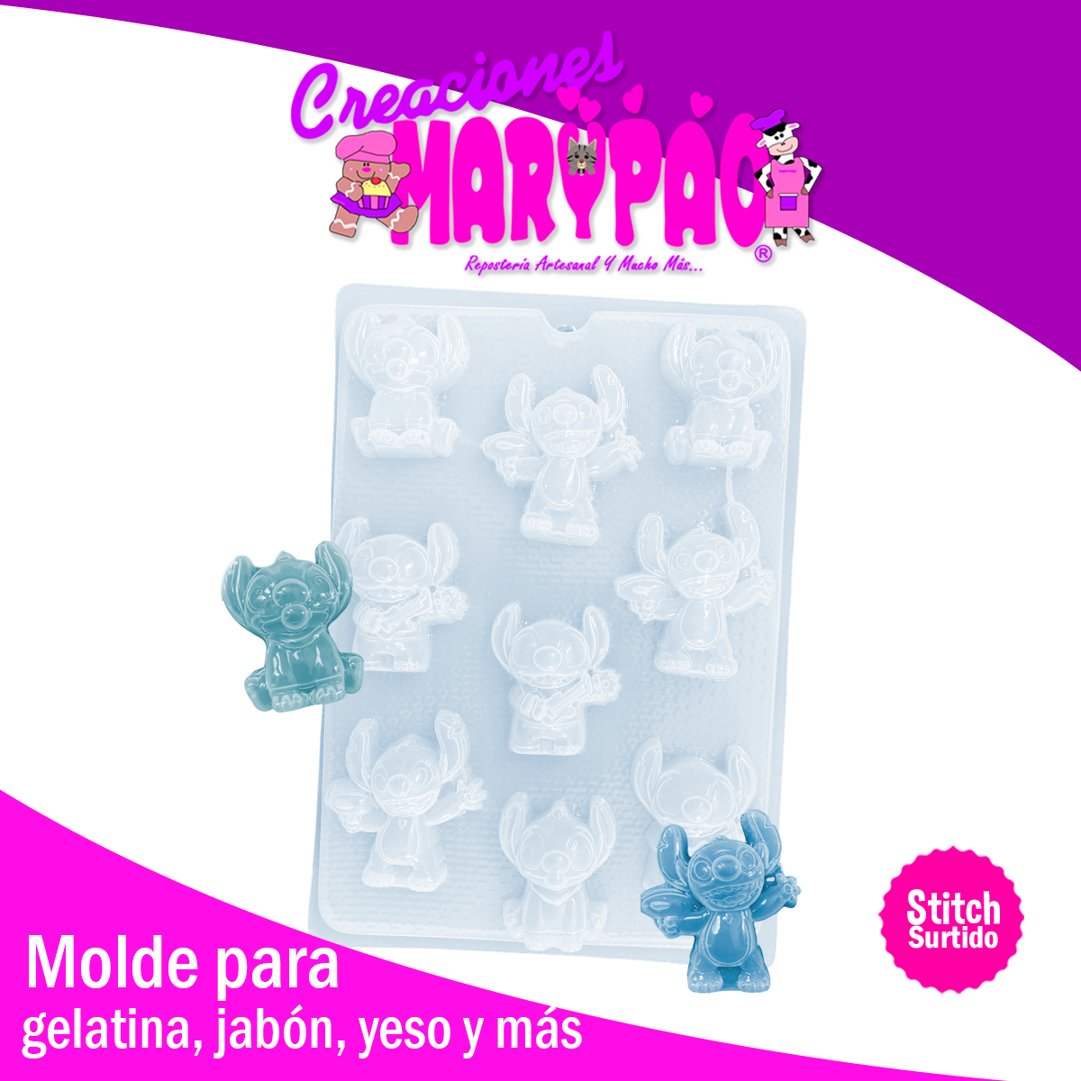 Molde Stitch Surtido Jabones Gelatinas Figuras de Yeso