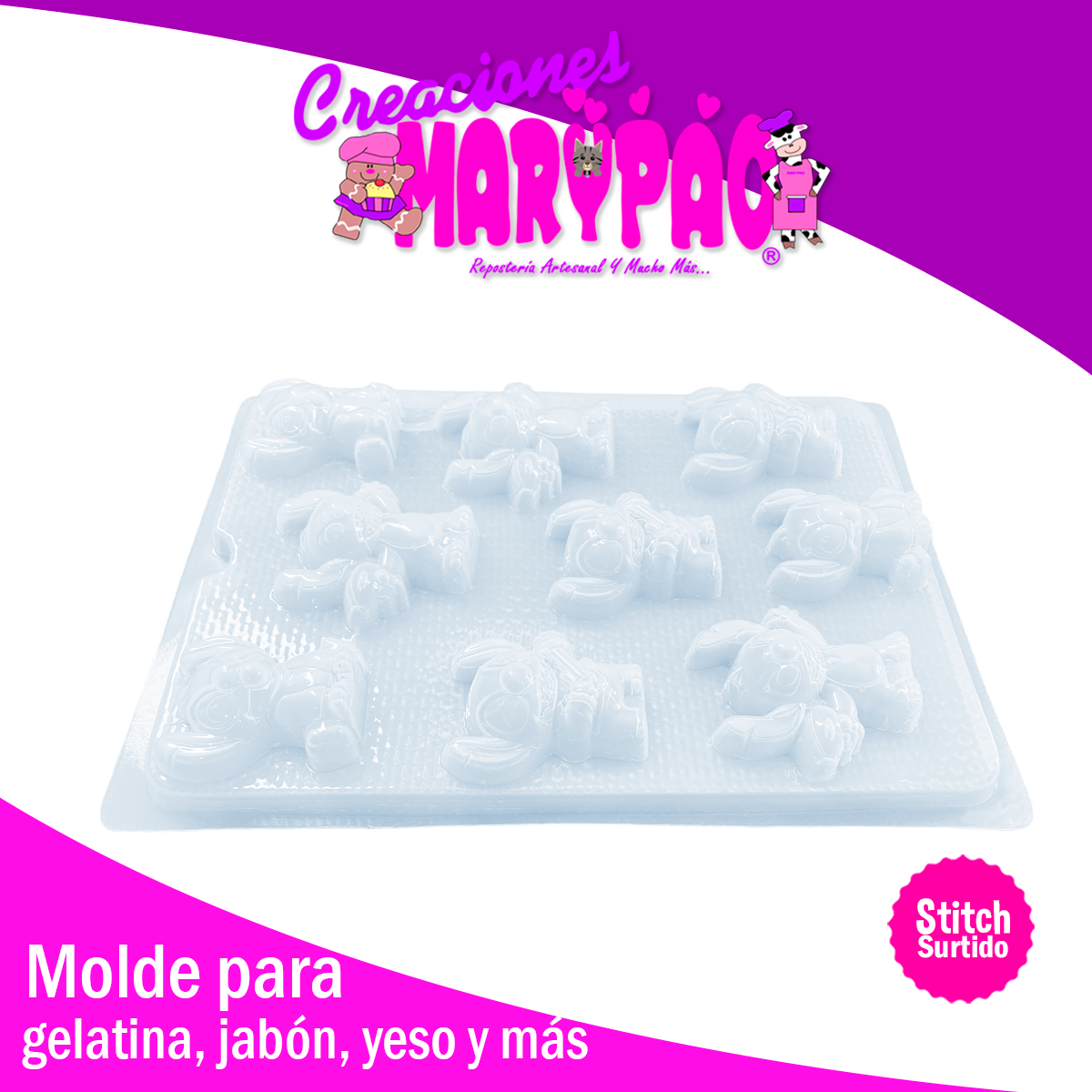 Molde Stitch Surtido Jabones Gelatinas Figuras de Yeso