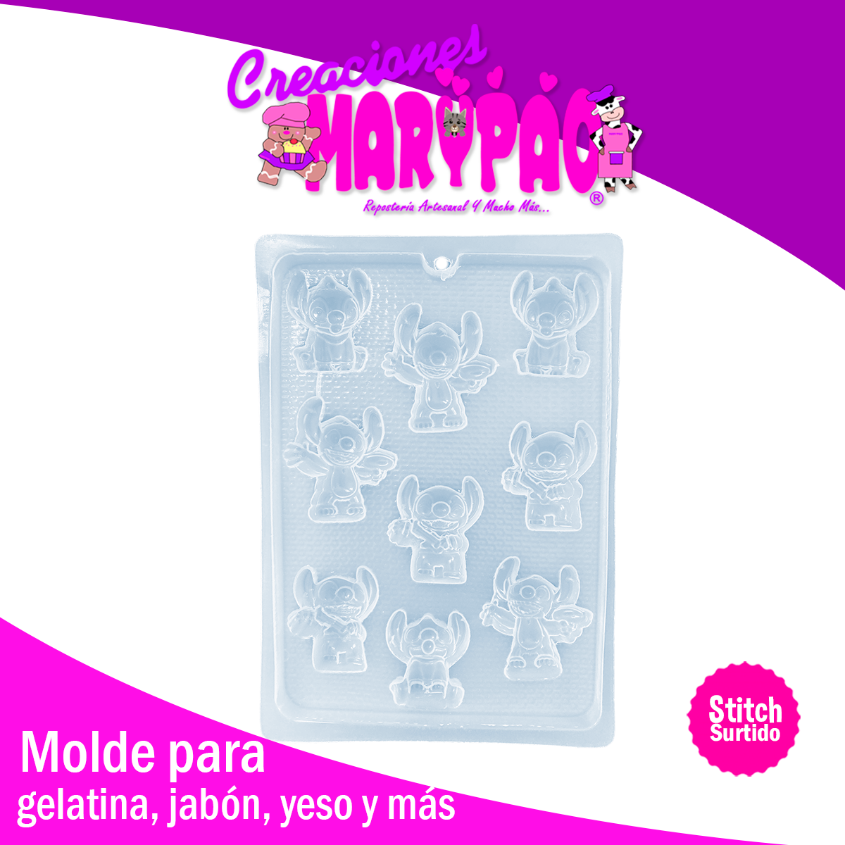 Molde Stitch Surtido Jabones Gelatinas Figuras de Yeso