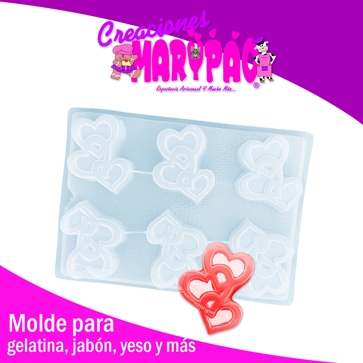 Molde Jabon Gelatina 14 De Febrero 3 Corazones Amor Resina