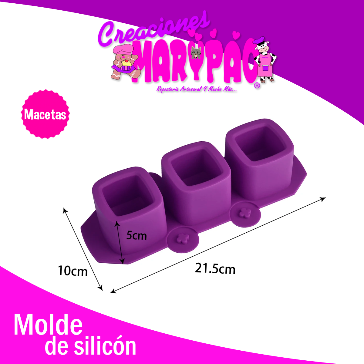 Molde De Silicón Macetas Corazón Y Cuadrada Pack Suculentas