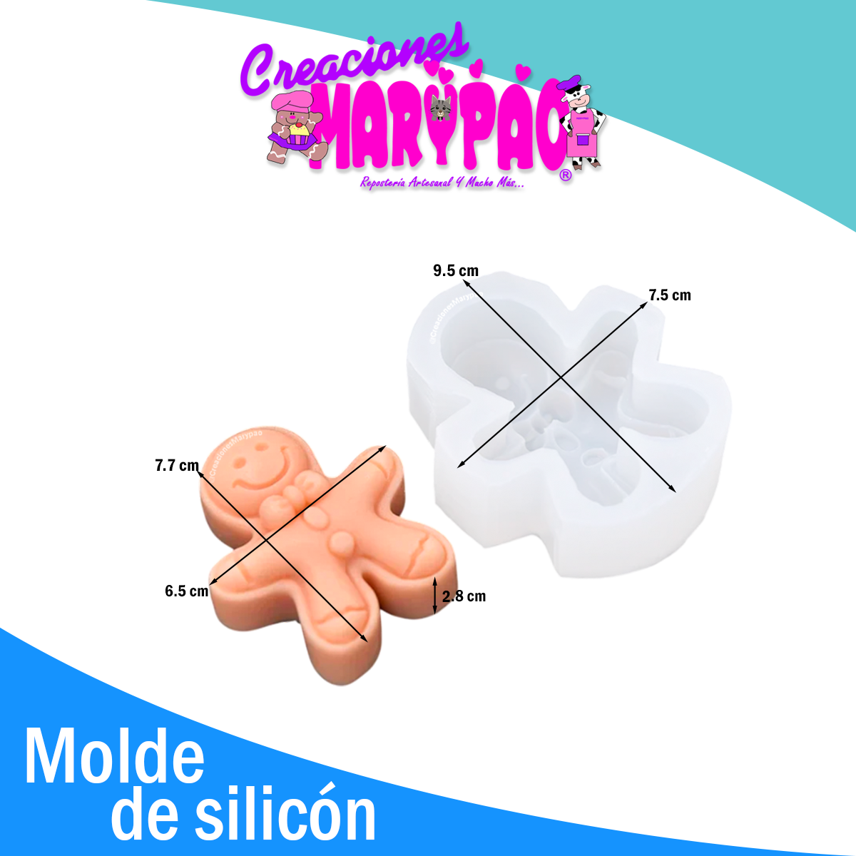 🎄 Molde de Silicón Muñeco de Jengibre Velas 8 cm🕯️