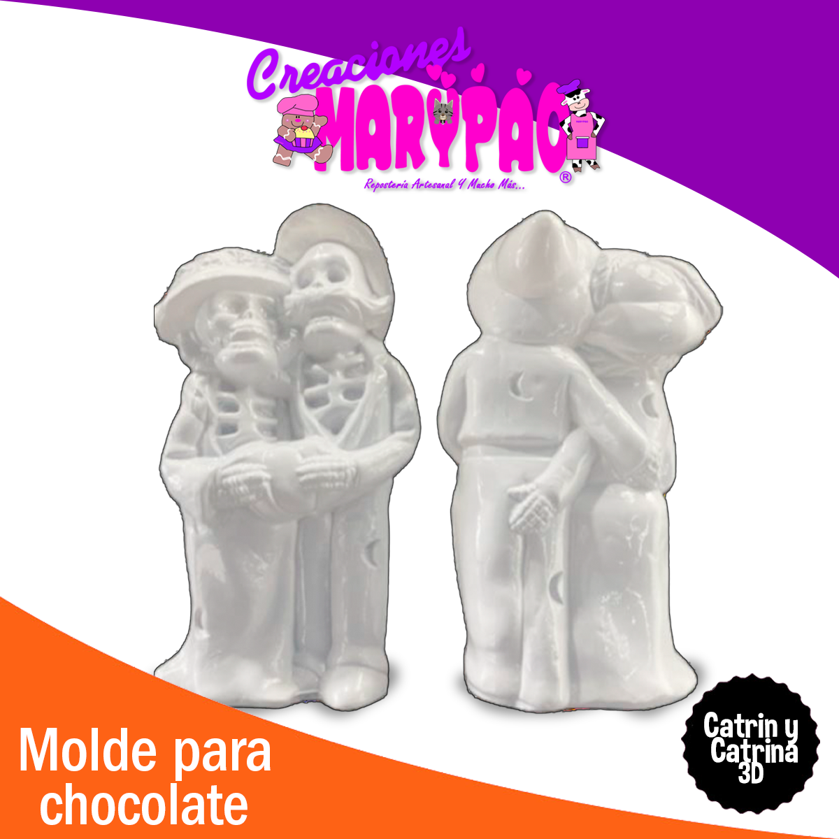 Molde Catrina y Catrín 3D Halloween Chocolate Dia De Muertos