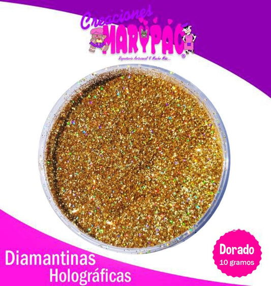 Diamantina Comestible Holográfica Dorada 10 gramos