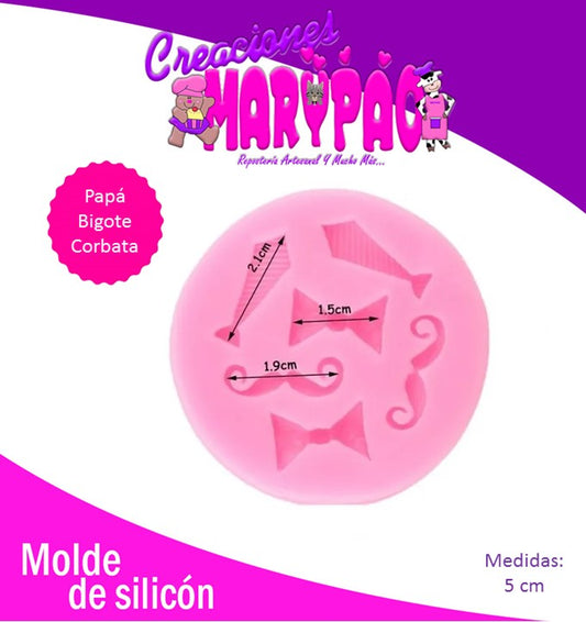 Molde De Silicon Bigote Corbata Papa Mini Fondant Pasta Yeso Resina