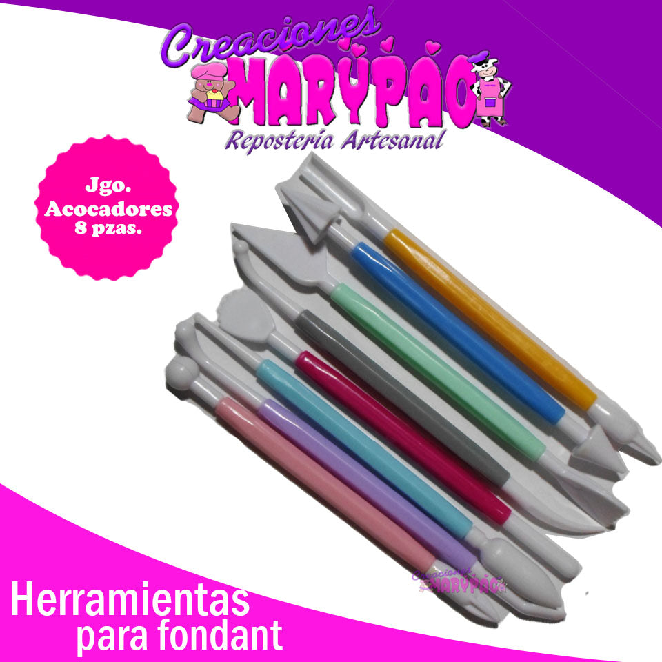 Juego De Acocadores Para Fondant - Pasta Flexible 8 Piezas - Creaciones Marypao