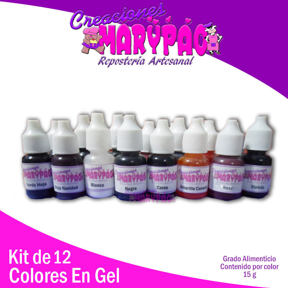 Colores En Gel Comestibles Kit De 12 Piezas - Creaciones Marypao