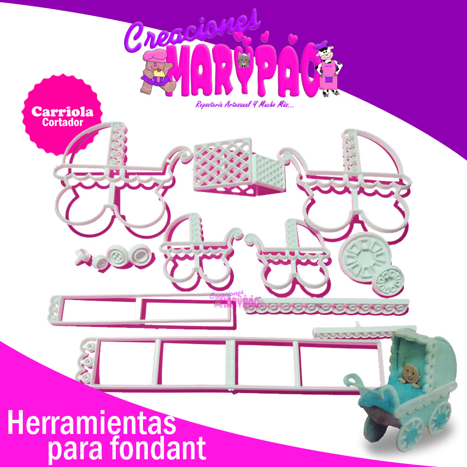 Cortador Carriola 3D Baby Shower Para Fondant Cupcakes Pasteles - Creaciones Marypao