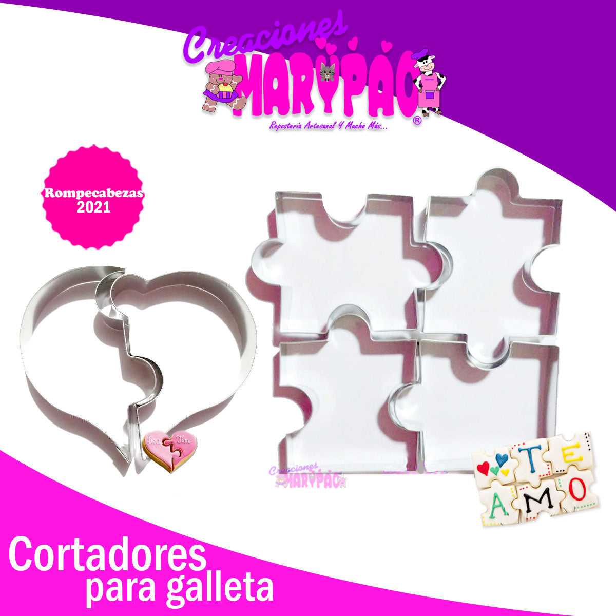 Cortadores Para Galletas Rompecabezas Corazón 14 de Febrero
