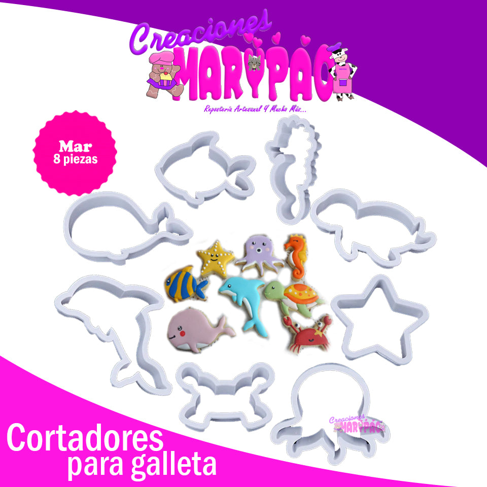Cortadores De Galletas Mar Peces Caballito Estrella Delfin 8 piezas - Creaciones Marypao