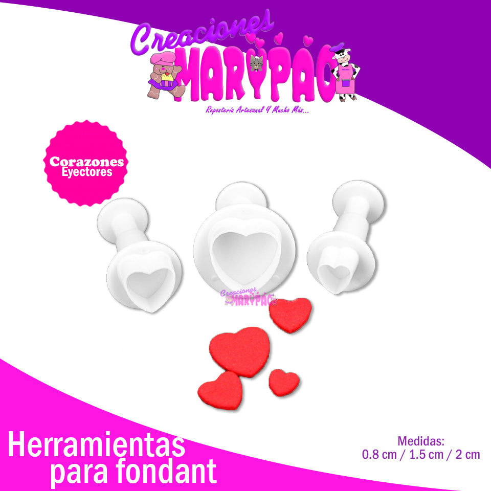 Cortadores Eyectores Corazones Mini Fondant - Creaciones Marypao