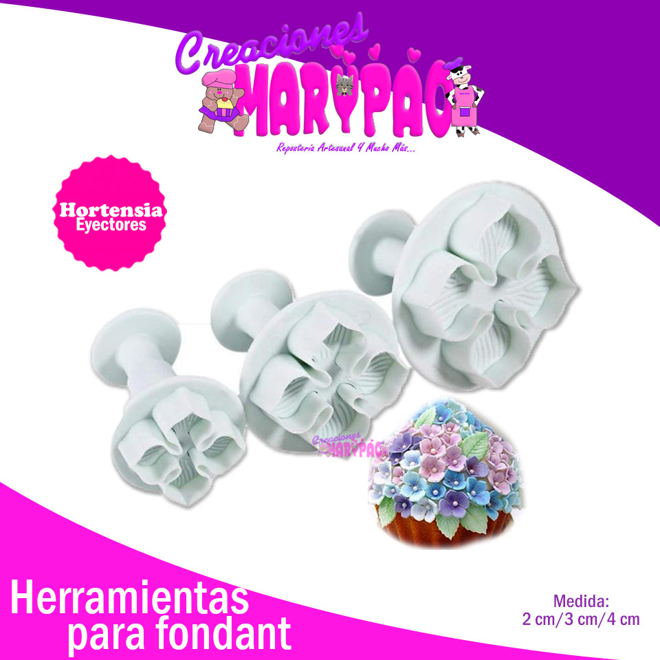 Cortadores Eyectores Hortensias Paq. 3 pzas - Creaciones Marypao