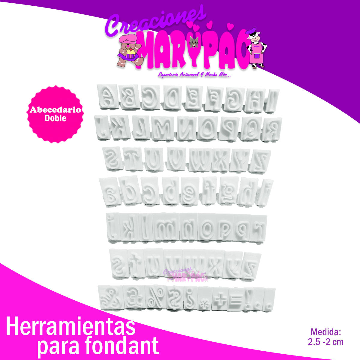 Cortador Abecedario Doble Mayúsculas Minúsculas Signos Marcador Fondant