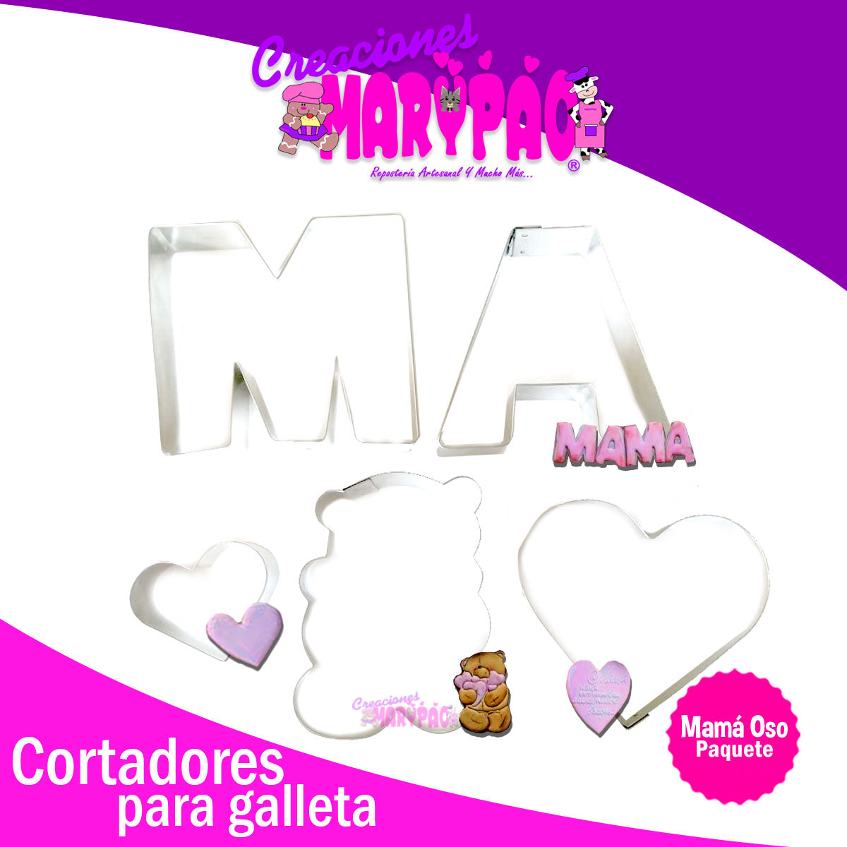 Cortadores Para Galletas Día de Madres Mamá Oso