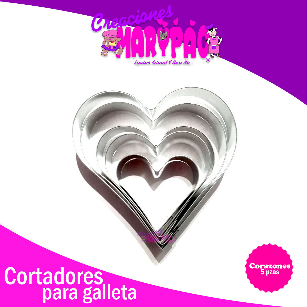Cortadores Para Galletas Corazones Febrero 5 pzas