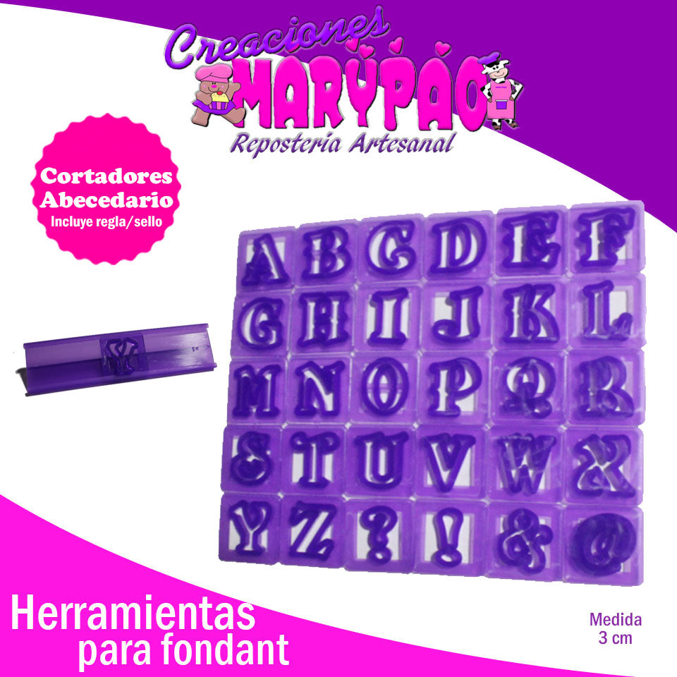 Cortadores Abecedario Letras Para Fondant Pasta Flexible 3 Cm - Creaciones Marypao