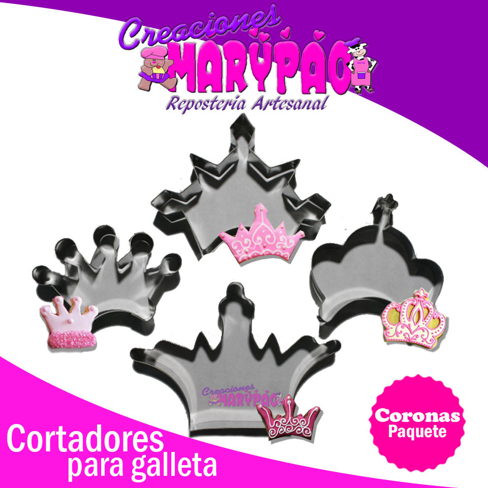 Cortadores Corona Princesa Galletas Paq. 4 Pzas - Creaciones Marypao