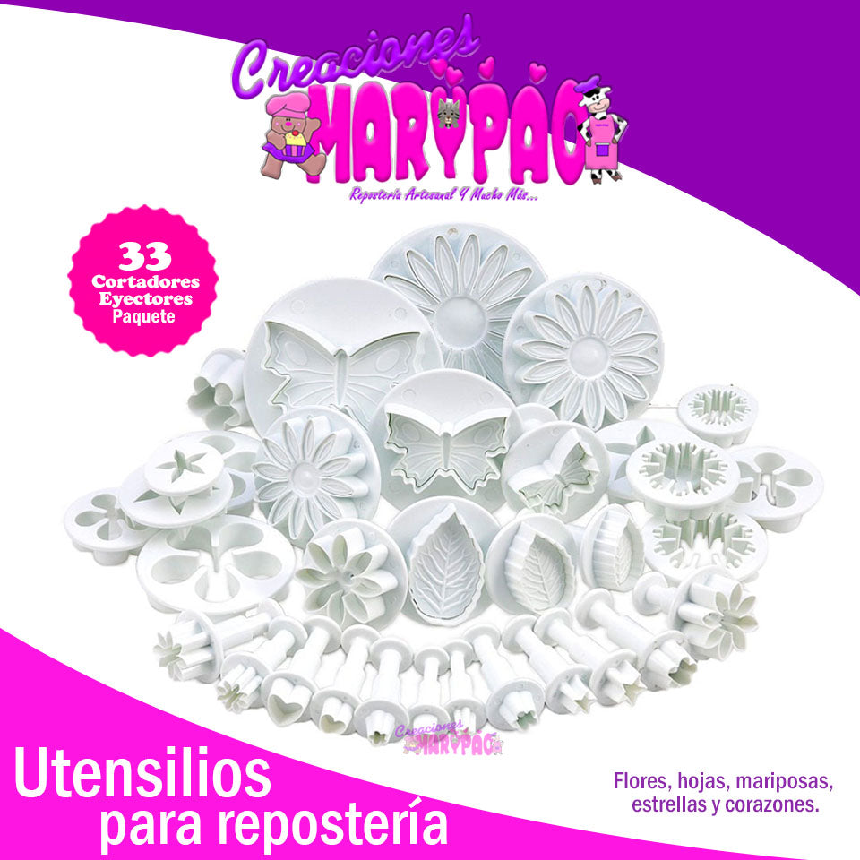 Cortadores Eyectores Flores Hojas Mariposas OFERTA 33 Piezas - Creaciones Marypao