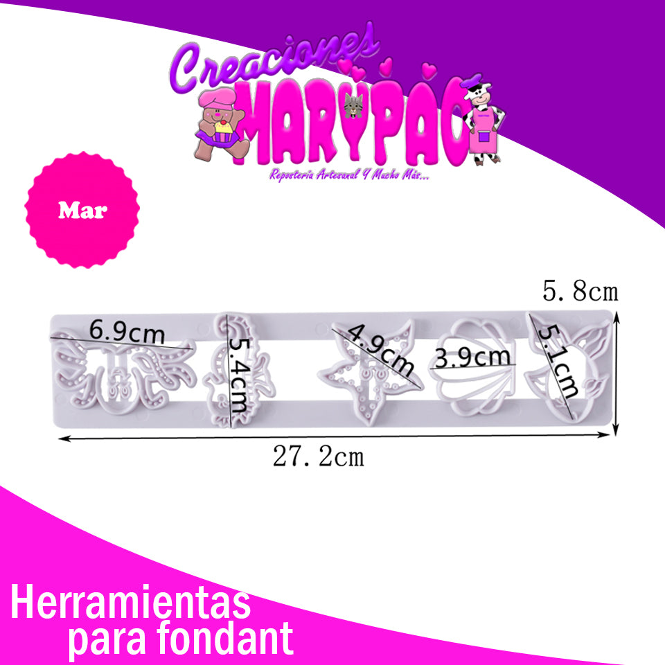 Cortadores Mar Concha Pez Pulpo Estrella Fondant Cupcakes - Creaciones Marypao