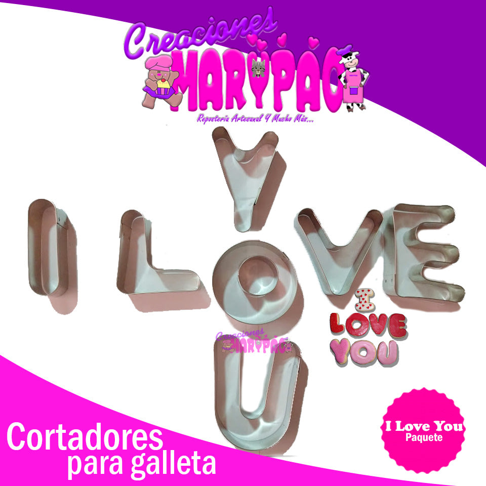 Cortadores Galletas Febrero I Love You Te Amo Paq 7 Pzas - Creaciones Marypao