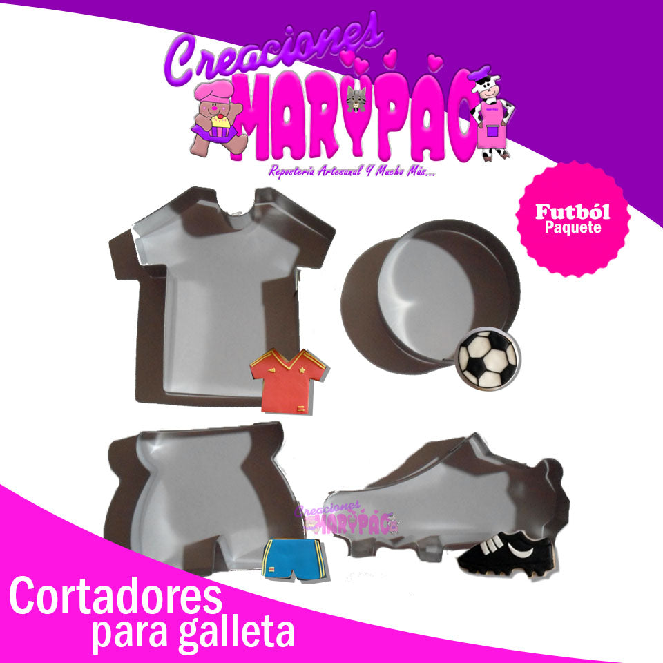 Cortadores Galletas Futbol 4 piezas - Creaciones Marypao