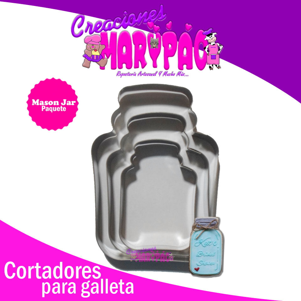 Cortadores Galletas Mason Jar paq 3 pzas - Creaciones Marypao