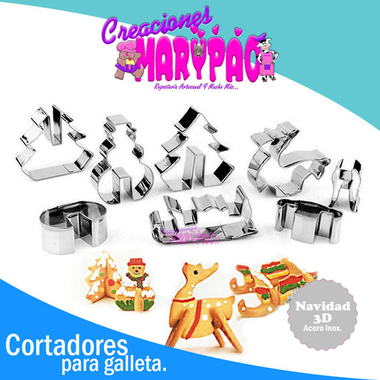 Cortadores Galletas Navidad 3D Pino Trineo Reno Muñeco Nieve - Creaciones Marypao