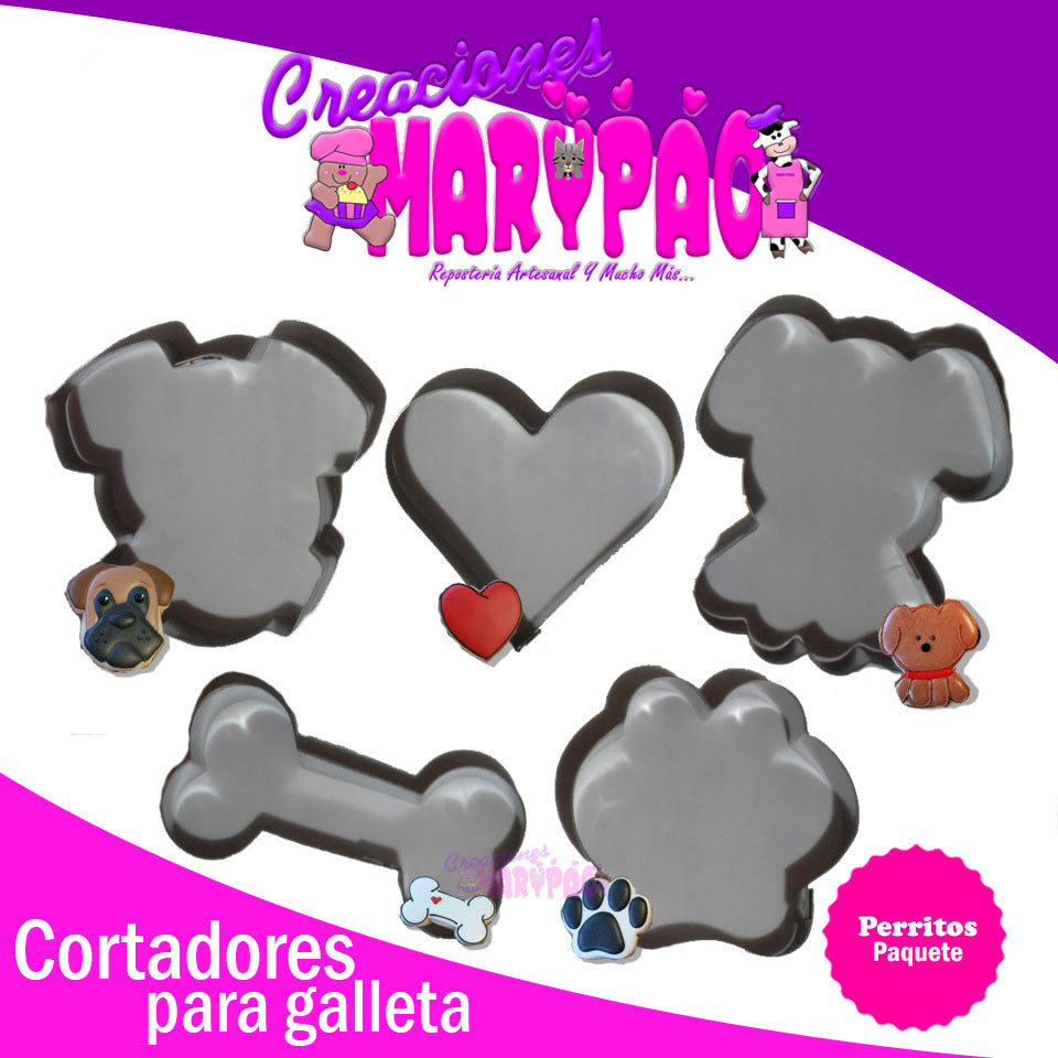 Cortadores Perros Hueso Huella Perritos Galletas Paq. 5 Pzas - Creaciones Marypao