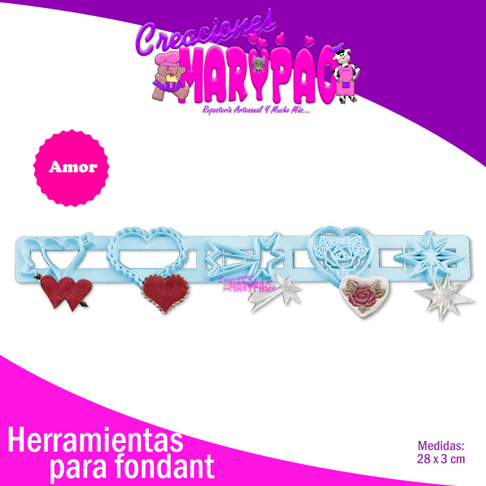Cortadores Fondant Corazón Rosas Estrellas Amor - Creaciones Marypao
