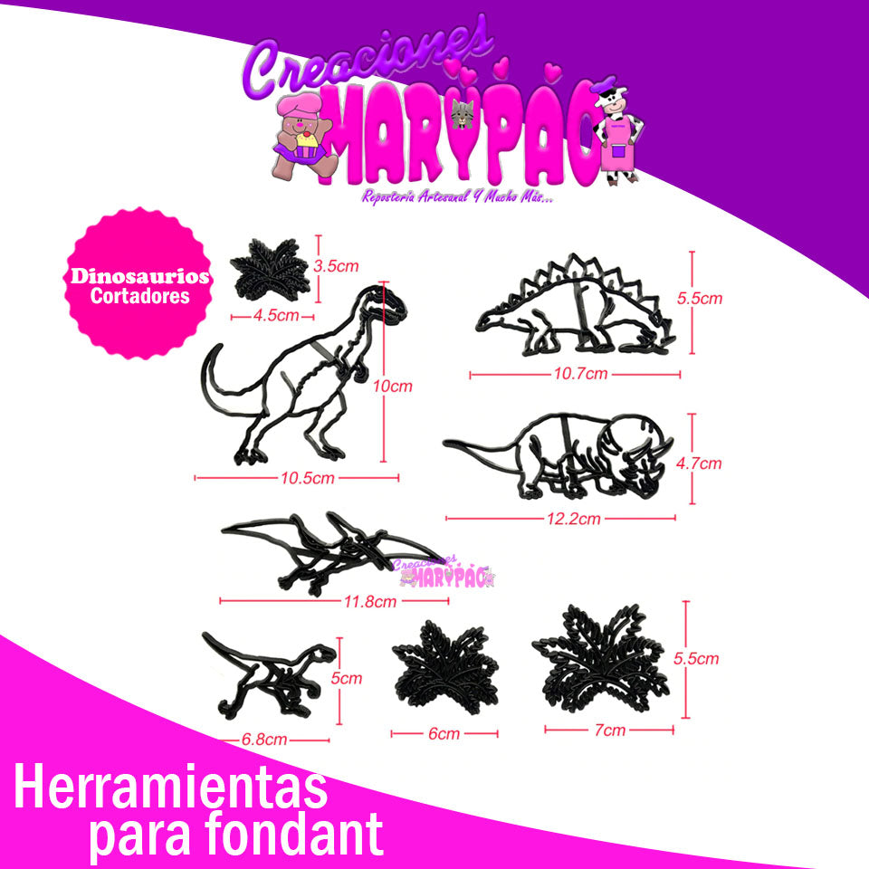 Cortadores Dinosaurios Fondant 8 Piezas - Creaciones Marypao