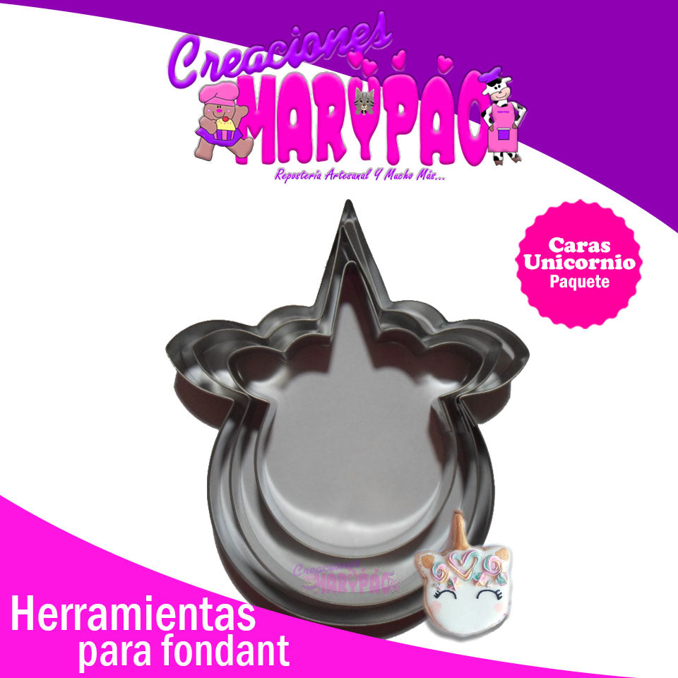 Cortadores Unicornio Cara Paq. 3 Pzas Mod. 2 - Creaciones Marypao