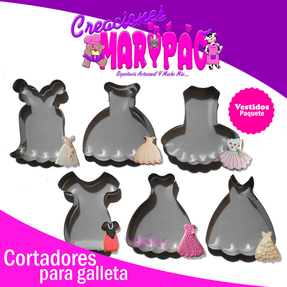 Cortadores Vestidos Novia Xv Años Galleta Paq 6 Pzas - Creaciones Marypao