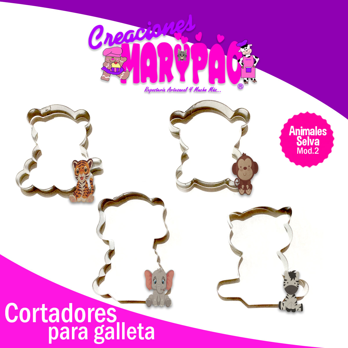 Cortador De Galletas Animales Selva 2 Elefante Cebra Chango