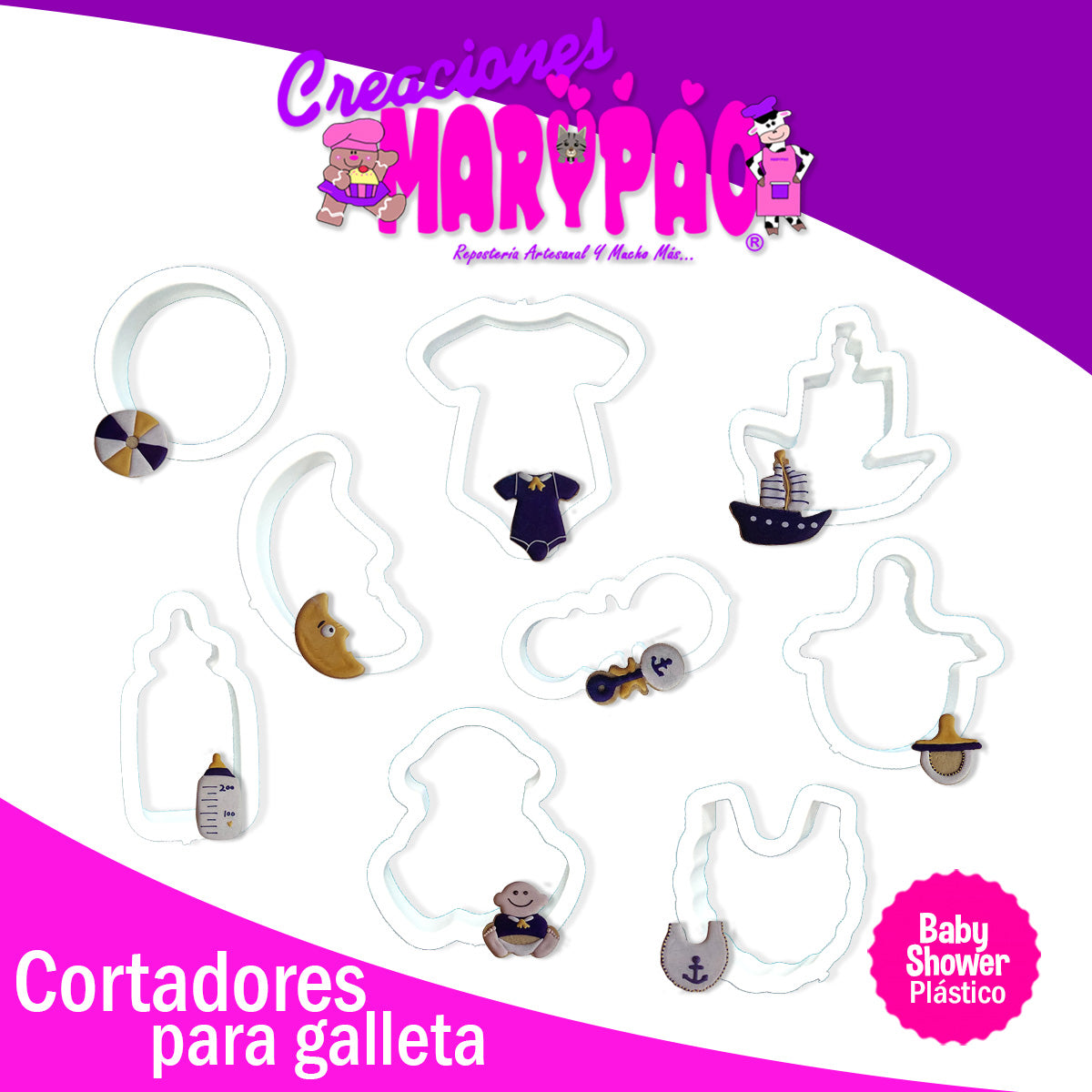 Cortadores De Galletas Bebe Baby Shower 9pz