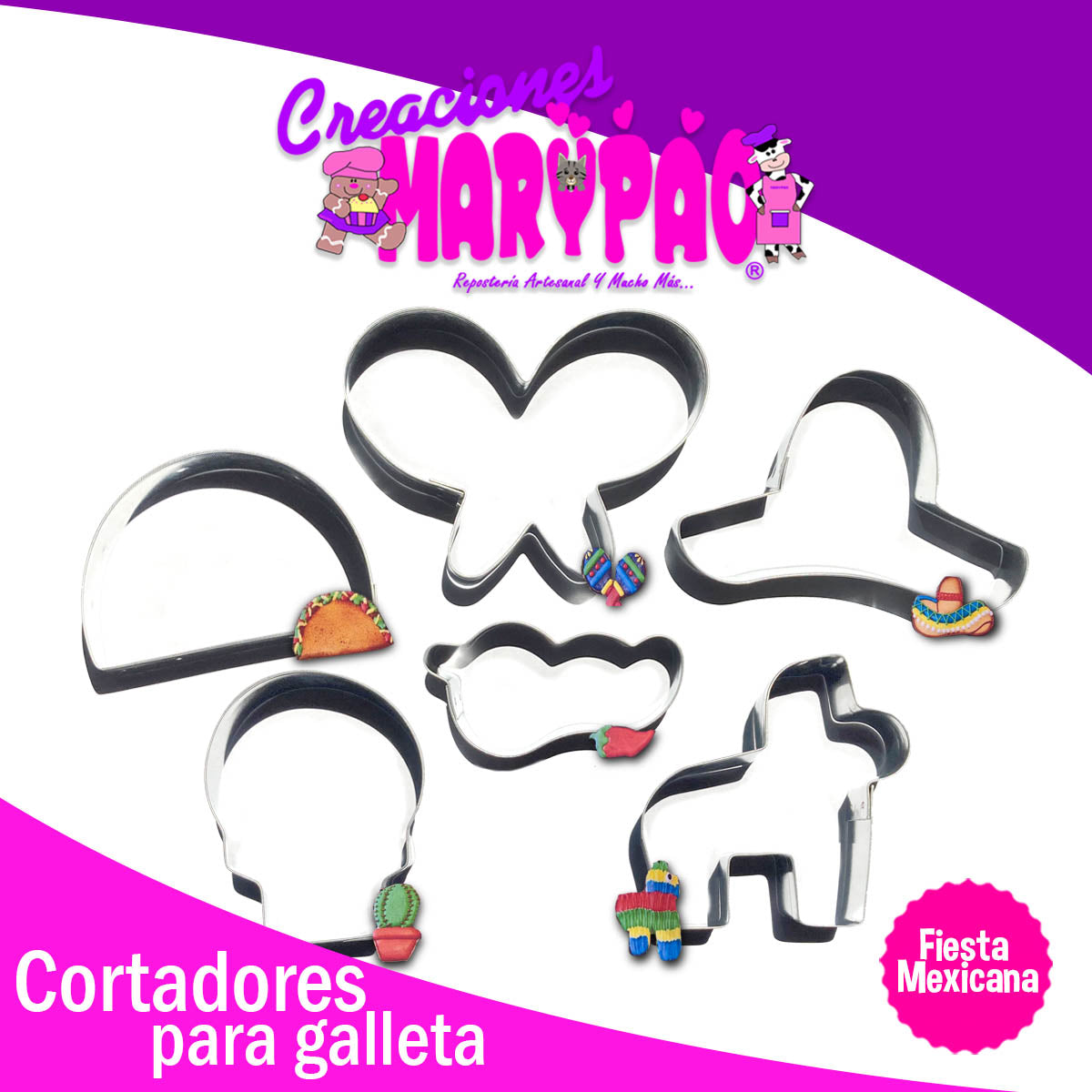 Cortadores Fiesta Mexicana Chile Sombrero Taco Patrio 6pzas