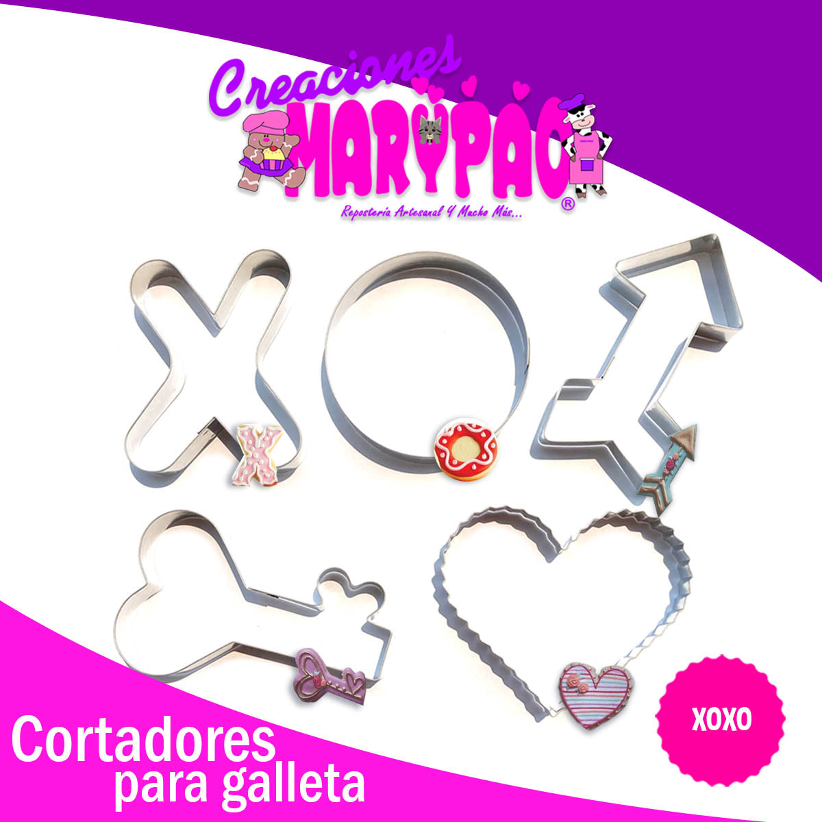 Cortadores Galletas Febrero Xoxo Corazón Paq 5 Pzas
