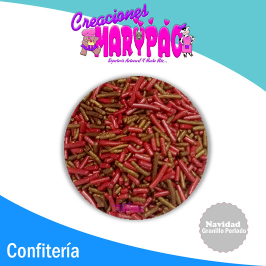 Granillo Perlado Rojo y Dorado Navidad Sprinkles Confitería - Creaciones Marypao