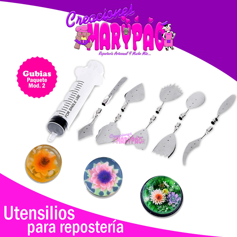 Paquete Gubias Gelatina Artísticas Flores Con Jeringa -C - Creaciones Marypao