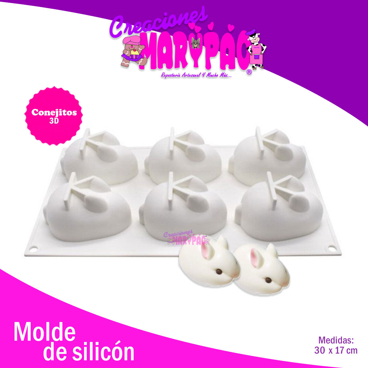 Molde De Silicón Conejitos Tiernos (8 cm) 🐰 3D