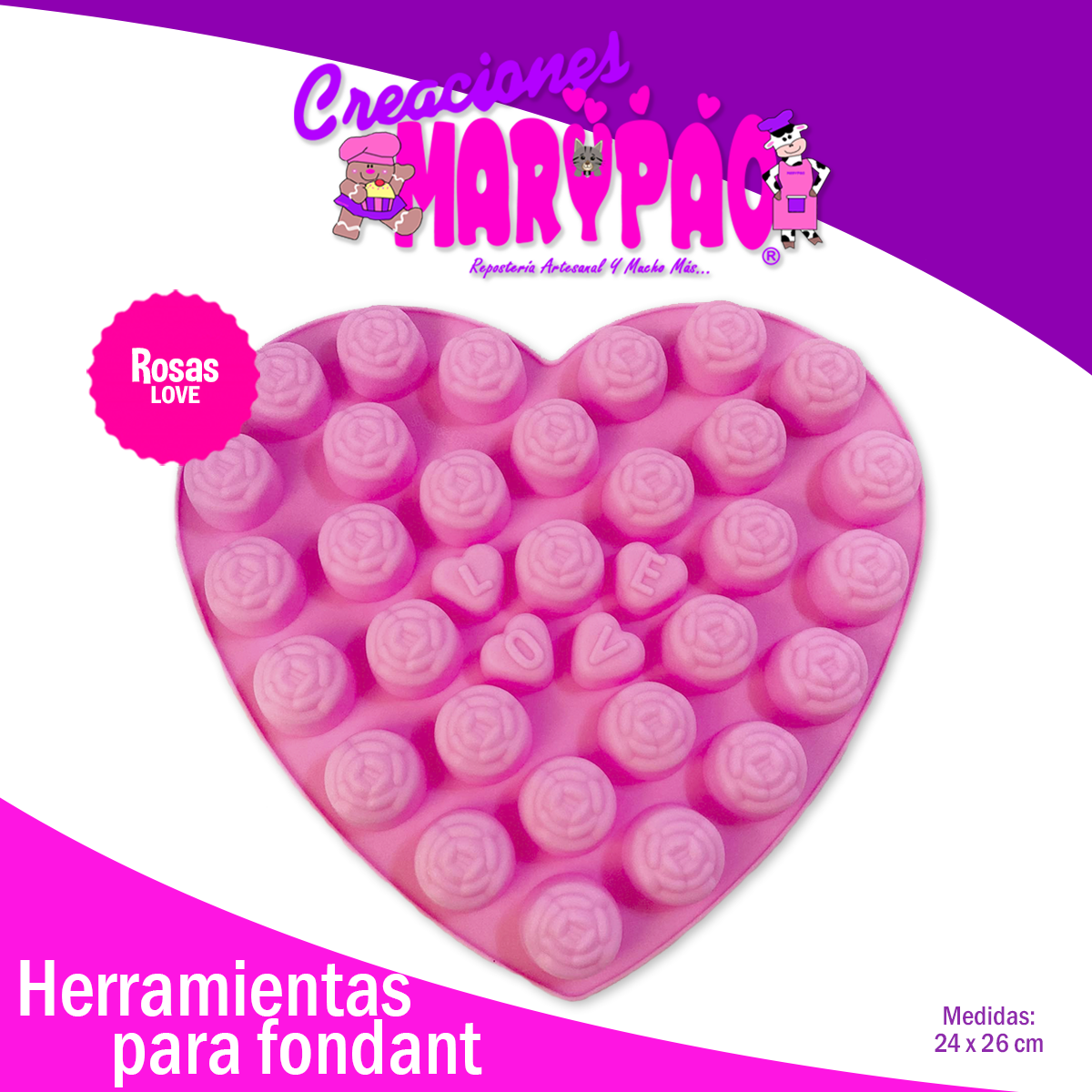Molde De Silicón Rosas Love Corazón